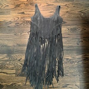 Understated leather suede corset with fringe size small NWT